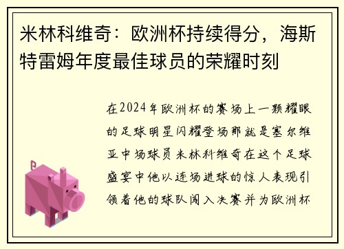 米林科维奇：欧洲杯持续得分，海斯特雷姆年度最佳球员的荣耀时刻